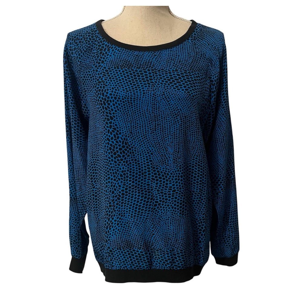 Tibi Blue and Black Print Polka Dot Print Silk Top Size Small